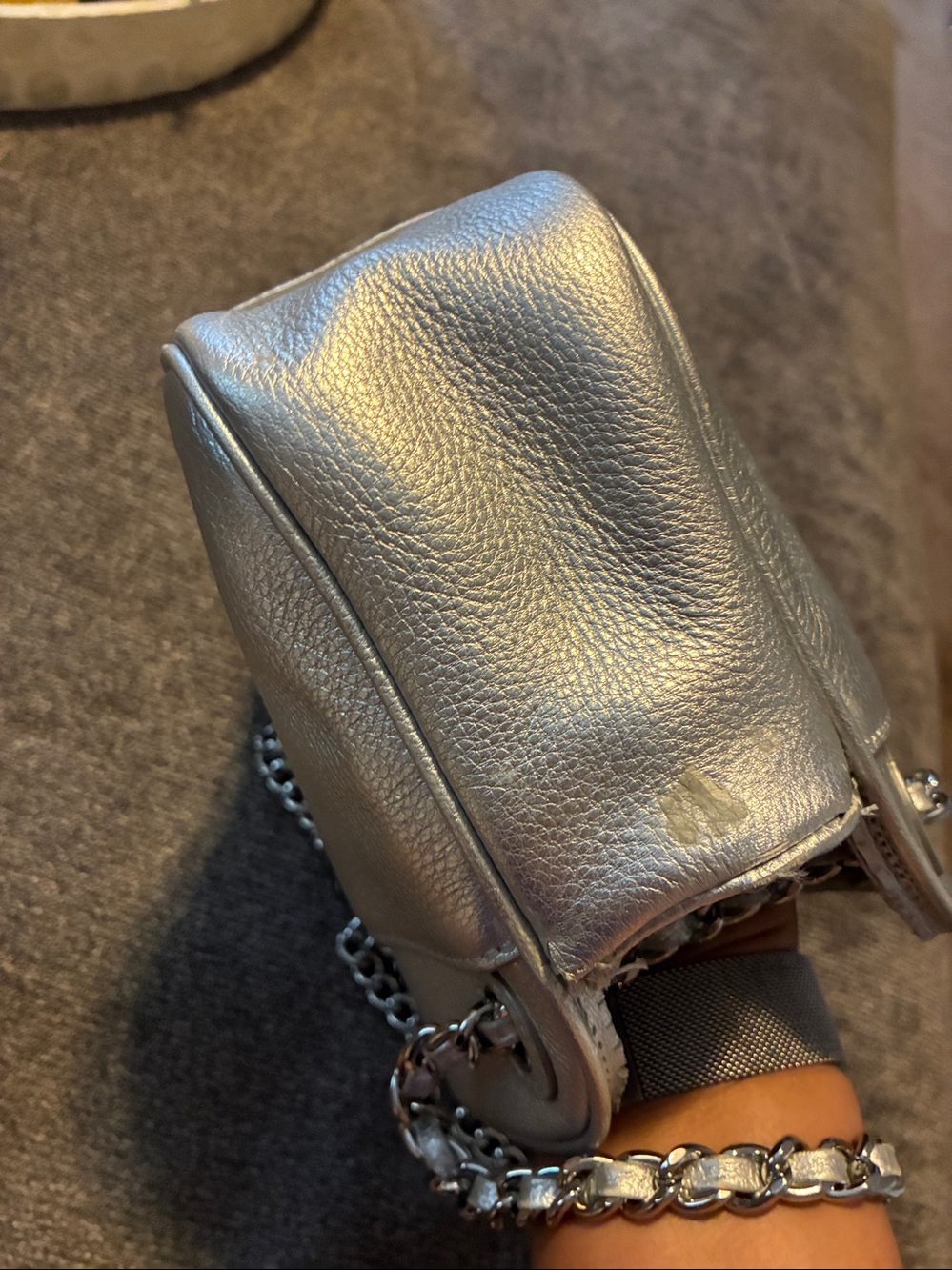 Tory Burch Metallic Pewter Chain-Handle Shoulder Bag - Picture 7 of 8
